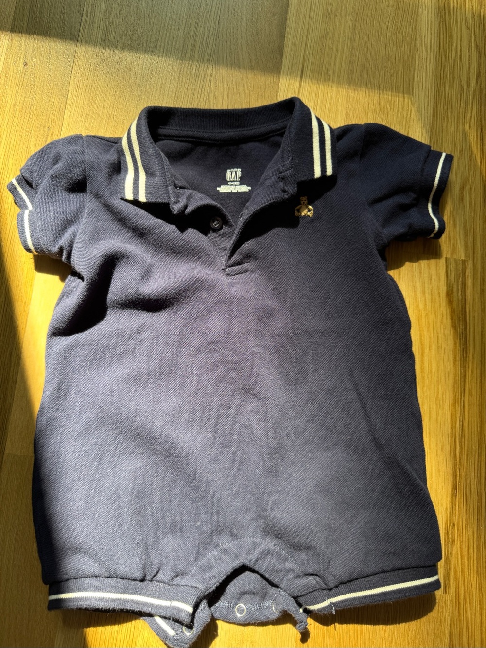Baby GAP Navy Polo Romper with Cream Trim 6-9 months